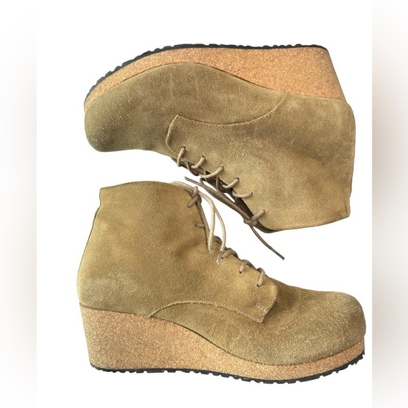 Papillio By Birkenstock Boots Womens EU 38 US 7.5 8 Tan Edith Wedge Booties Boho - Picture 8 of 10